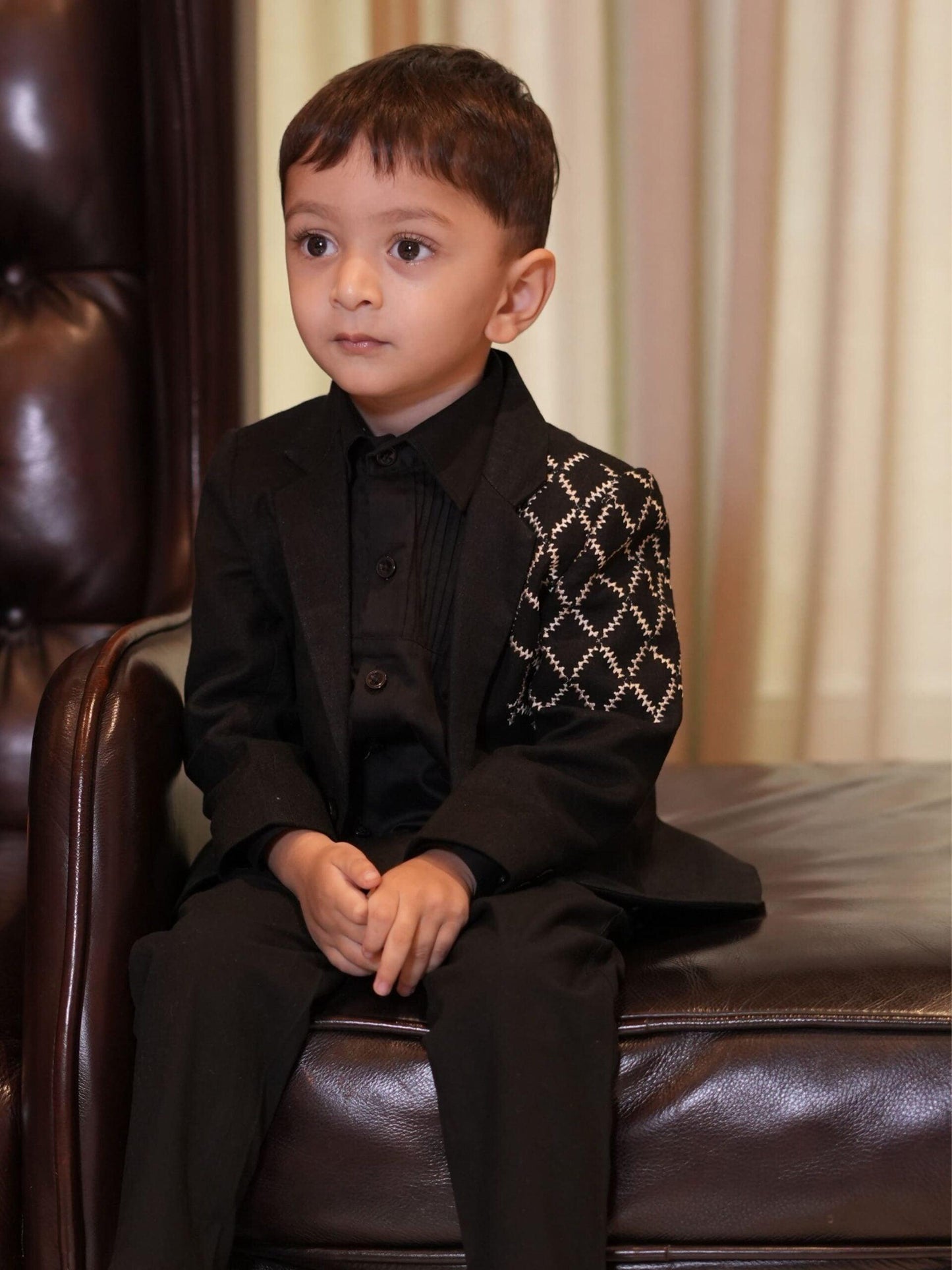 Black Criss Cross Thread Work Pure Linen Blazer Only - Funny Bones Clothings