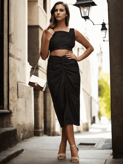 Solid Black Colour Designer Crop Top Skirt Set - Funny Bones Clothings