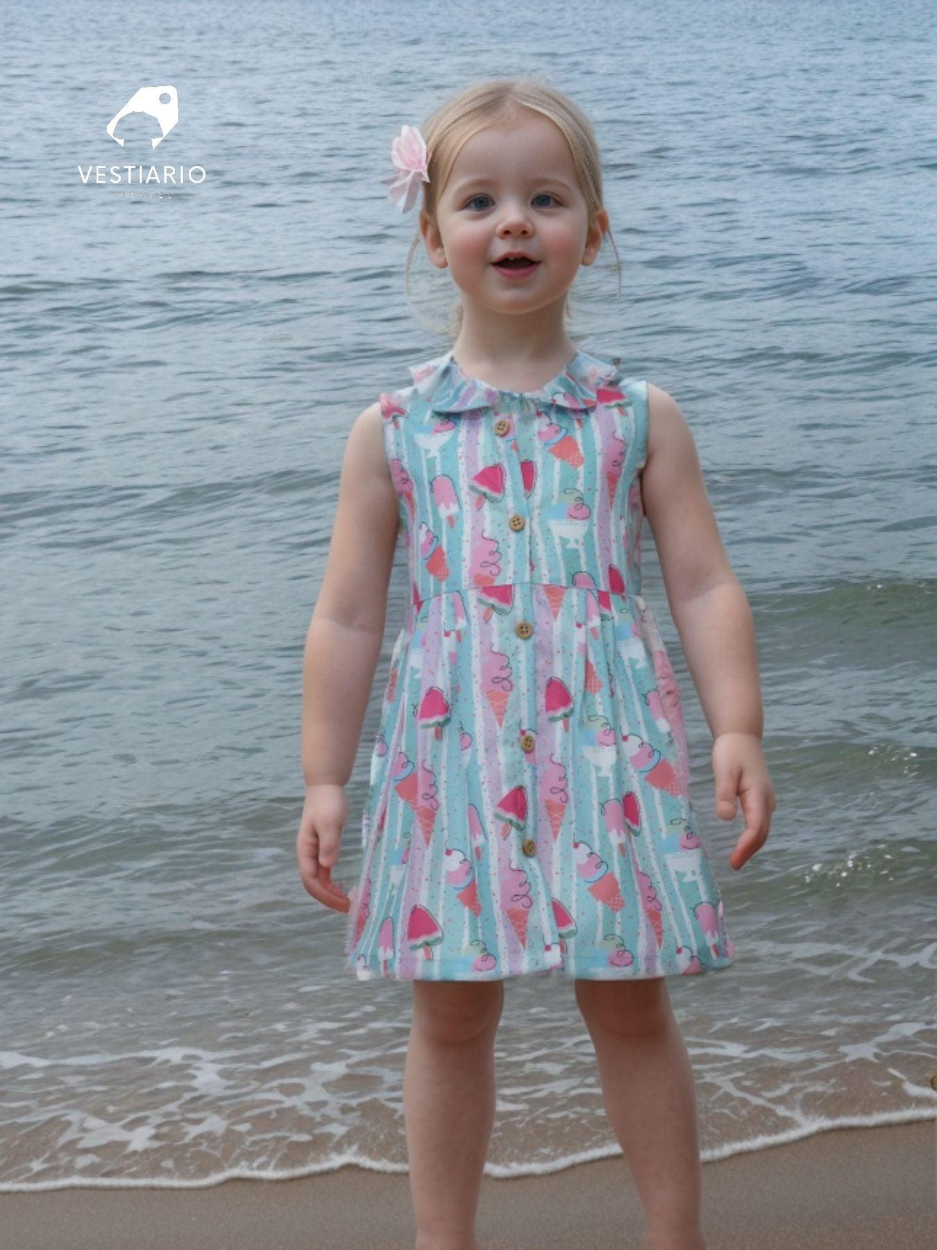 Striped Icecream Print Blend Linen Dress - Funny Bones Clothings