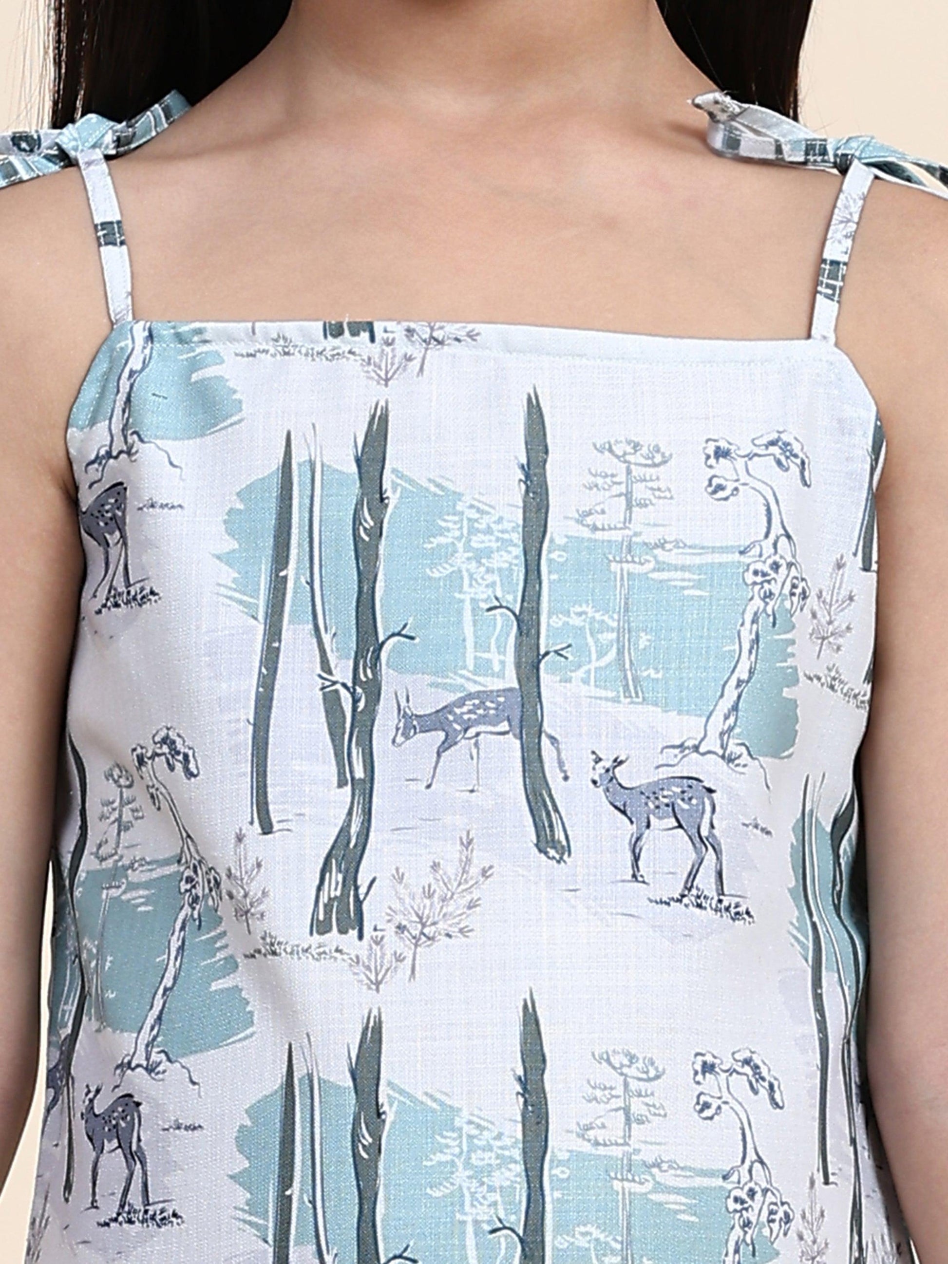 Deer Print Blend Linen Dress - Funny Bones Clothings