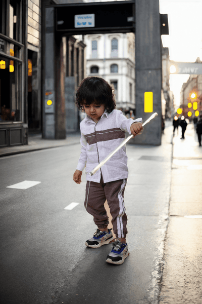 Striped Style White Brown Color Pure Linen Shirt