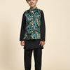 Black Leopard Satin Koti with Black Kurta Pajama Set - Funny Bones Clothings