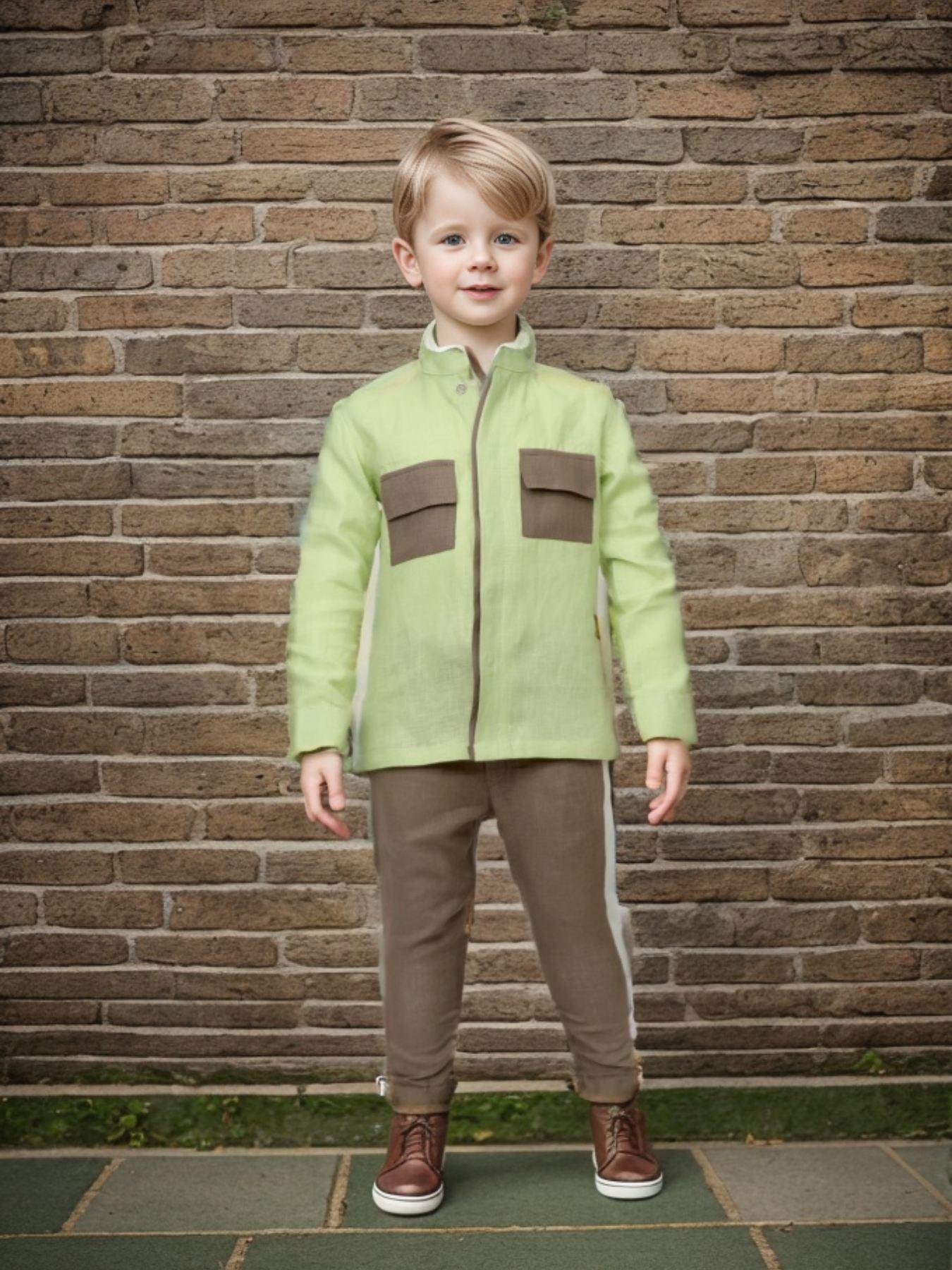 Pocketed Styled Pure Linen Premium Co-ords - Green - Brown - Funny Bones Clothings