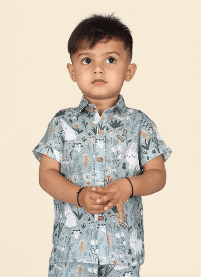 White Rabbit Print Pure Linen Shirt