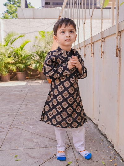 Golden Diamond Silk Kurta and Cotton Pajama Set - Funny Bones Clothings