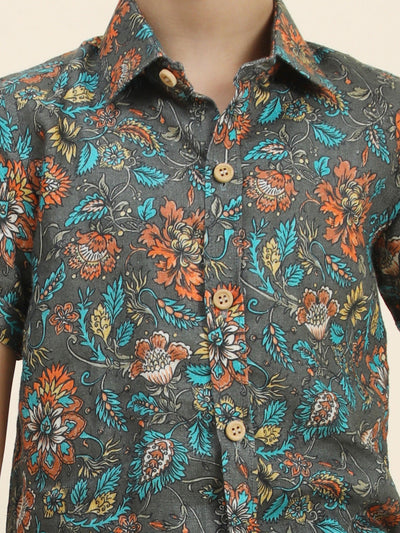 Dark Flower Printed Pure Linen Premium Co-ords - Funny Bones Clothings