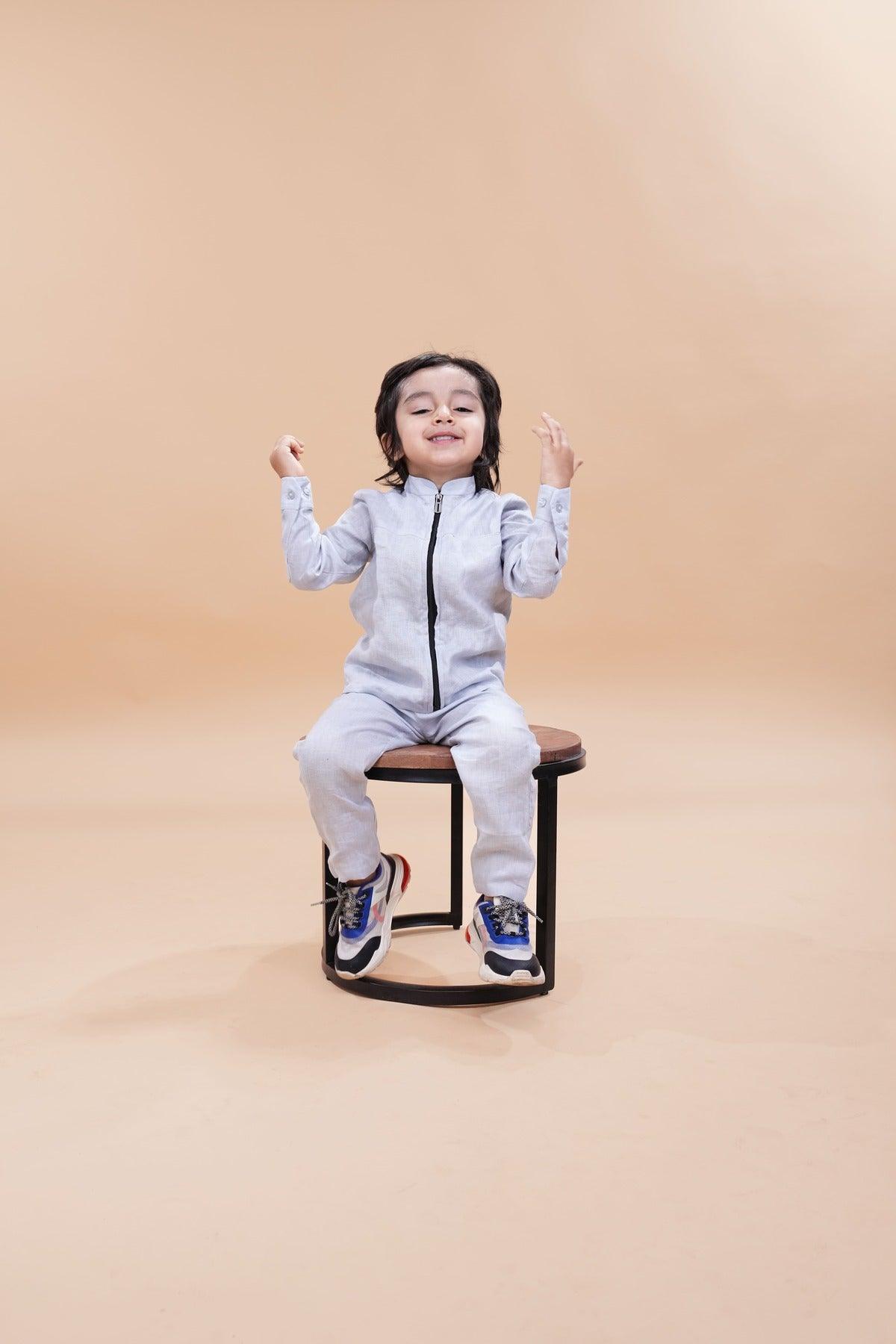 Jacket Styled Solid Light Grey Top with Pants Co-ord set - Funny Bones Clothings