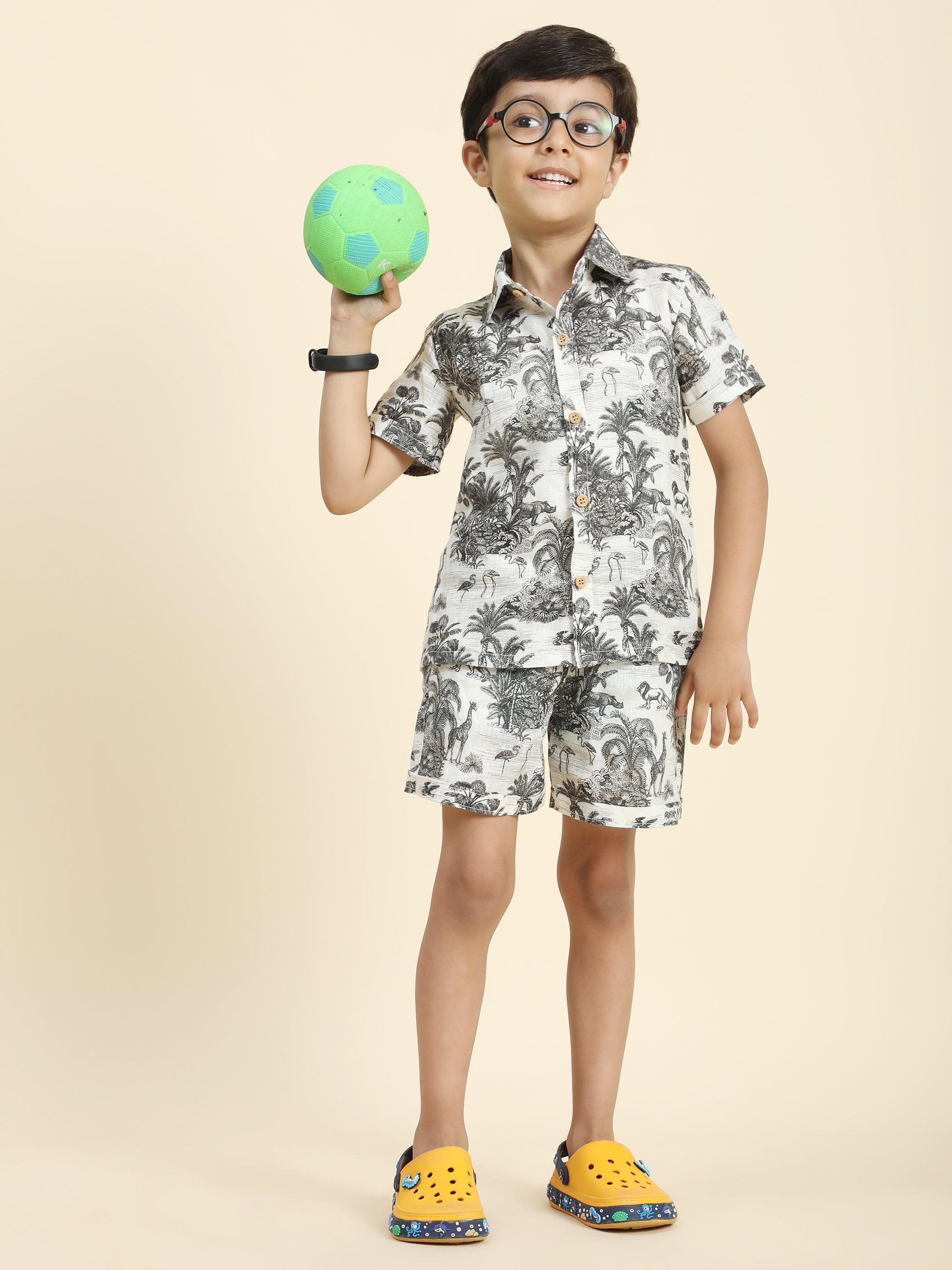 Wildlife Printed Pure Linen Premium Co-ords - Funny Bones Clothings