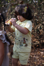 The Serenity By The Shore inspired Pure Linen Handwork Unisex Coord Set - Yellow