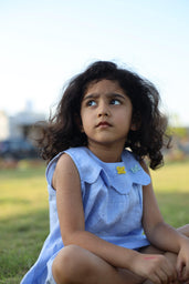 Whispering Butterflies Pure Linen Dress - Sky Blue