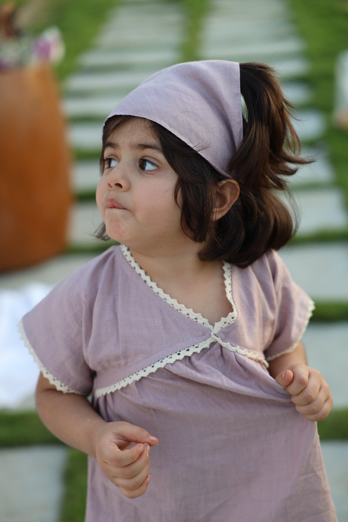 Lavender Blush Pure Linen Dress with Hair Tie Cloth