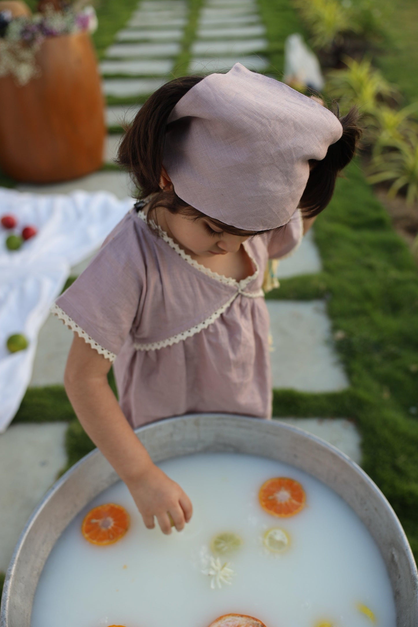 Lavender Blush Pure Linen Dress with Hair Tie Cloth