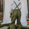 Country Chic Pure Linen Shirt Pants Suspendor Outfit Set - Olive Green Colour