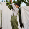 Country Chic Pure Linen Shirt Pants Suspendor Outfit Set - Olive Green Colour