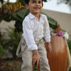 Country Chic Pure Linen Shirt Pants Suspendor Outfit Set - Khakhi Colour
