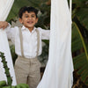 Country Chic Pure Linen Shirt Pants Suspendor Outfit Set - Khakhi Colour