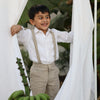Country Chic Pure Linen Shirt Pants Suspendor Outfit Set - Khakhi Colour