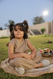 Pure Linen Sleeveless Top - Joggers style pants Coord Set - Brown