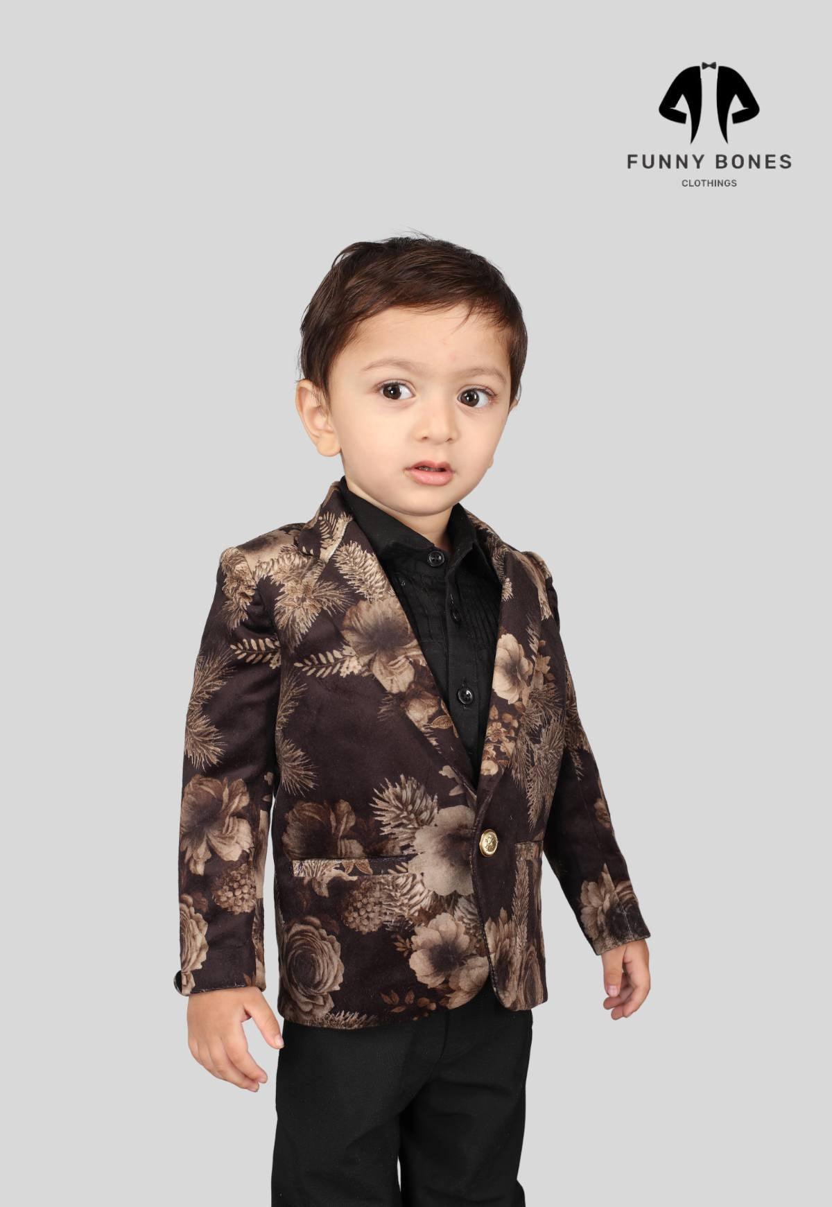 Golden Flower Printed Velvet Blazer Only - Funny Bones Clothings