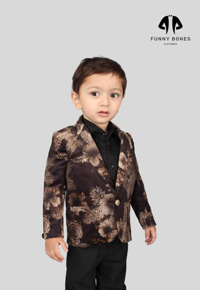 Golden Flower Printed Velvet Blazer Only - Funny Bones Clothings