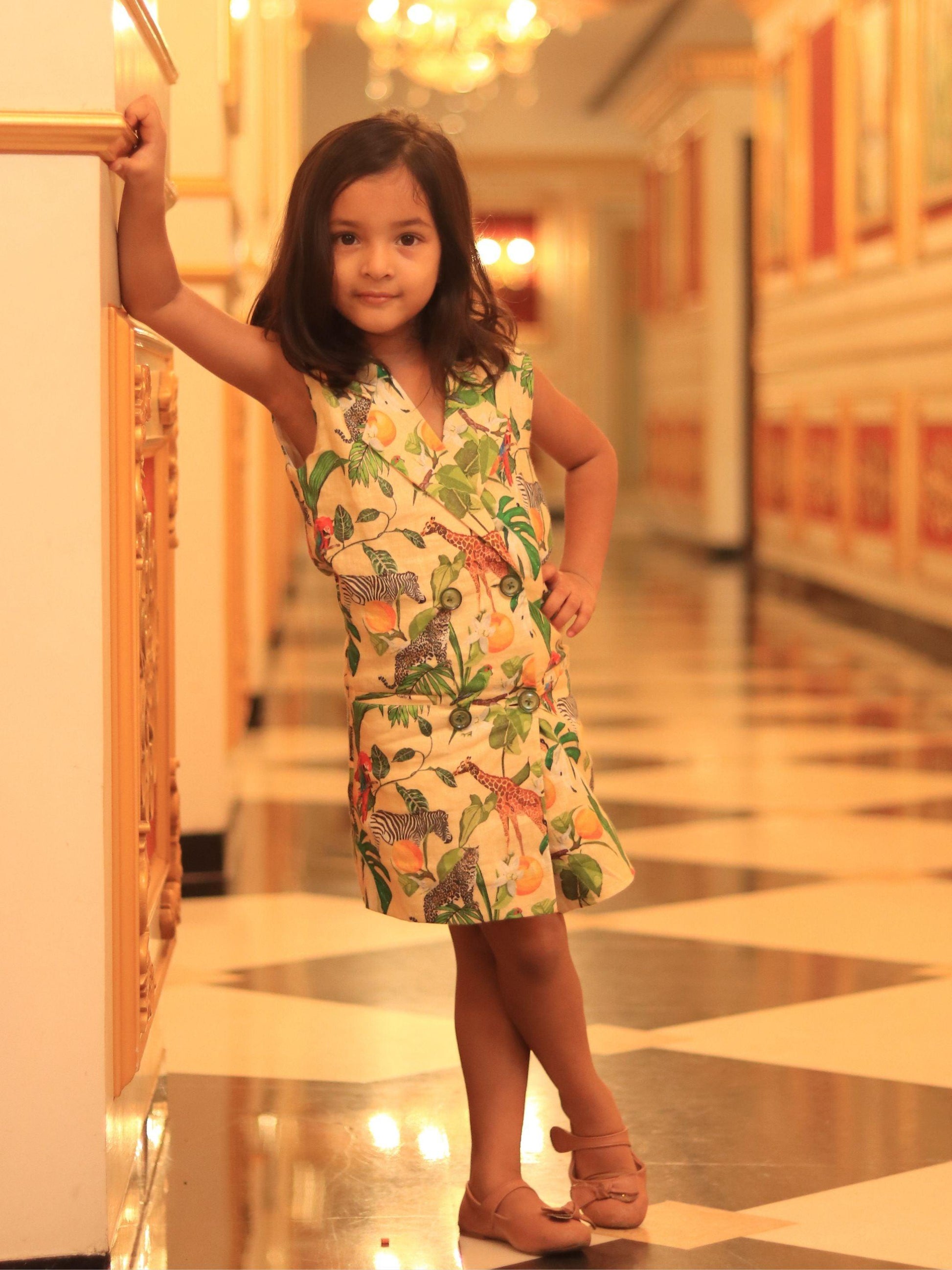 African Forest Print Pure Linen Blazer Dress - Funny Bones Clothings