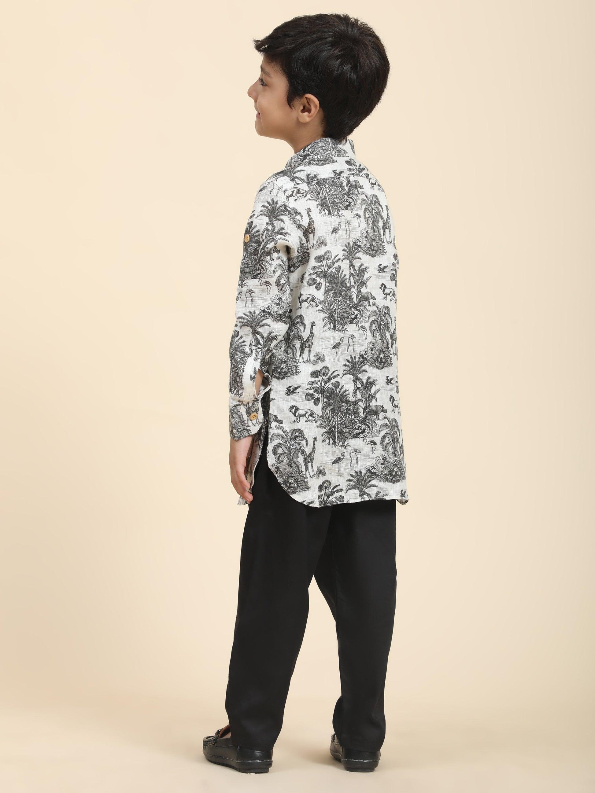 Wildlife Print Pure Linen Kurta and Premium Cotton Pajama Set - Funny Bones Clothings