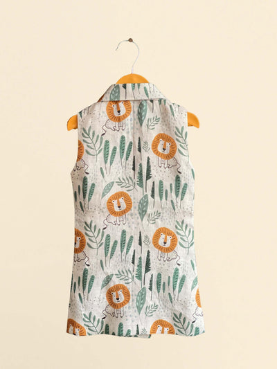 Lion Print Pure Linen Blazer Dress - Funny Bones Clothings
