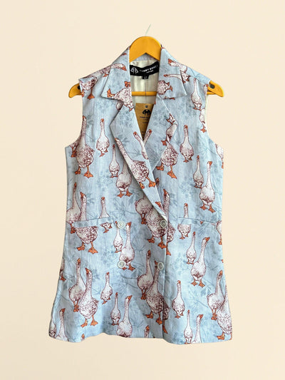 Goose Print Pure Linen Blazer Dress - Funny Bones Clothings