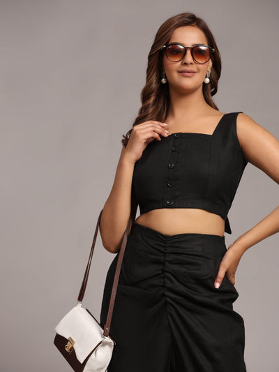 Solid Black Colour Designer Crop Top Skirt Set - Funny Bones Clothings