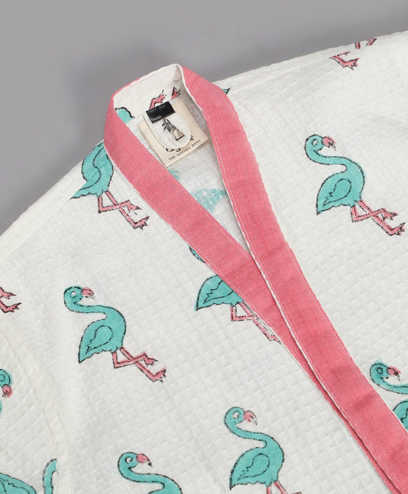 Flamingo Print Premium Quality 100% Cotton Bathrobe - Funny Bones Clothings