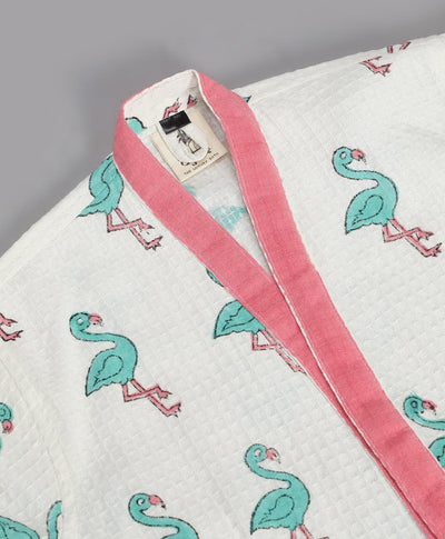 Flamingo Print Premium Quality 100% Cotton Bathrobe - Funny Bones Clothings