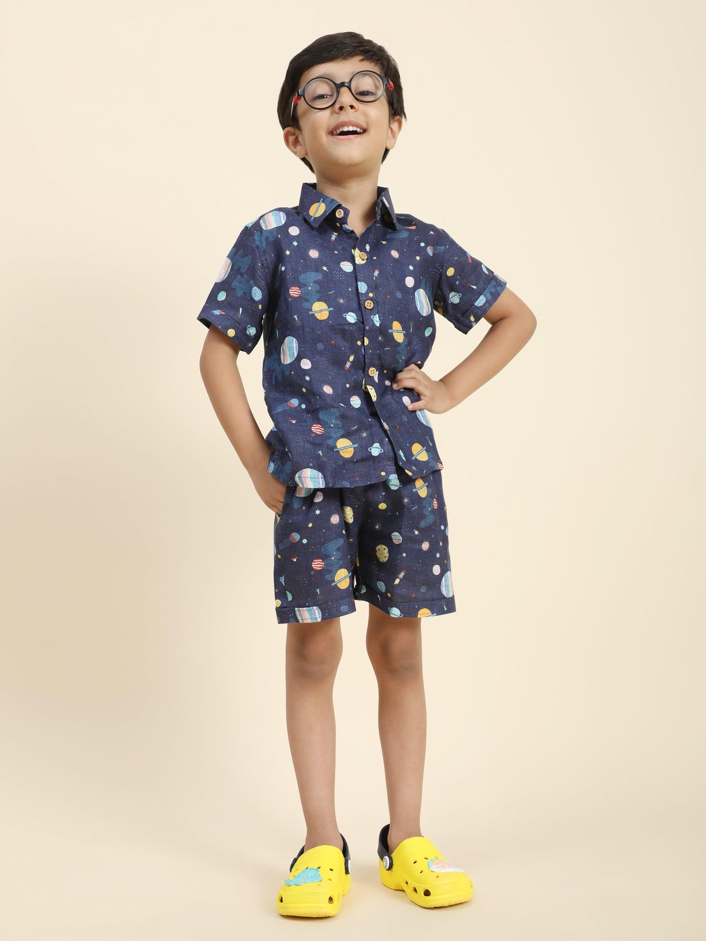 Planet Printed Pure Linen Premium Co-ords - Funny Bones Clothings