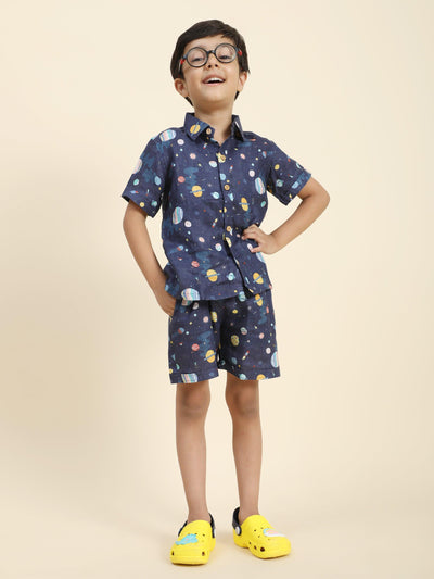 Planet Print Pure Linen Shirt