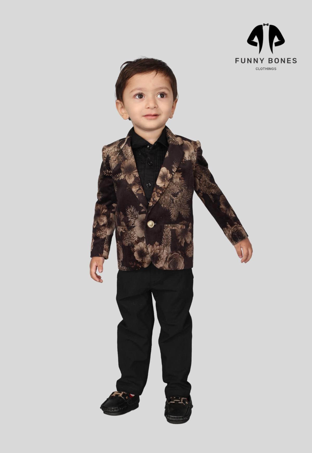 Golden Flower Printed Velvet Blazer Only - Funny Bones Clothings