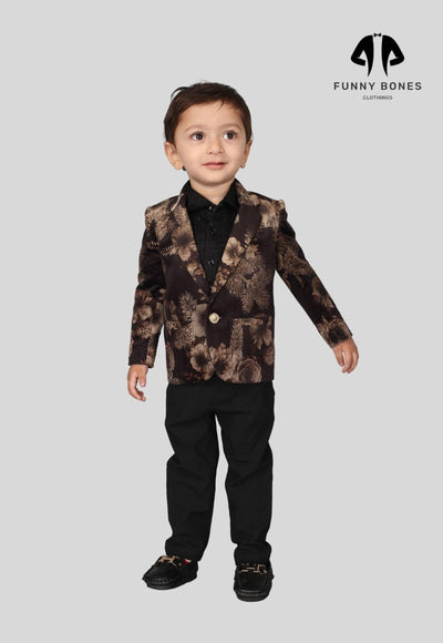 Golden Flower Printed Velvet Blazer Only - Funny Bones Clothings