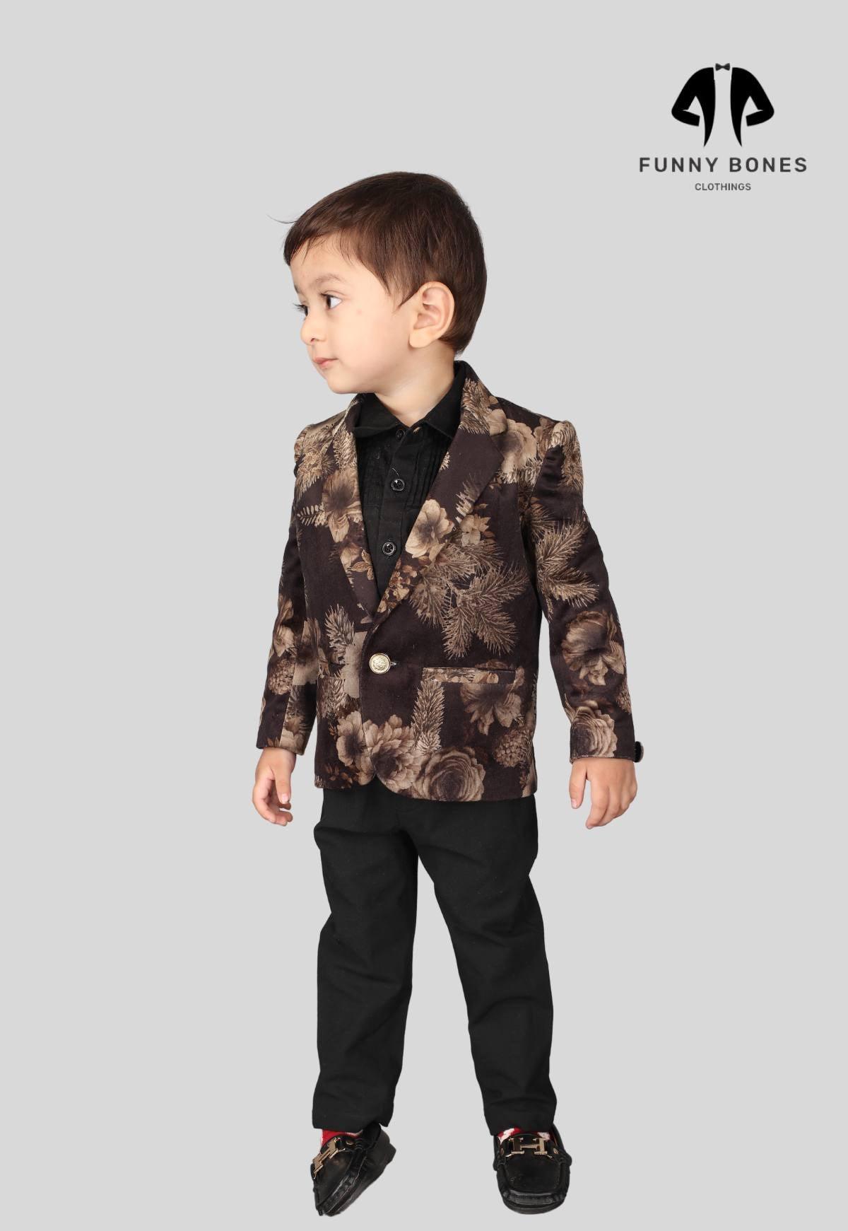 Golden Flower Printed Velvet Blazer Only - Funny Bones Clothings