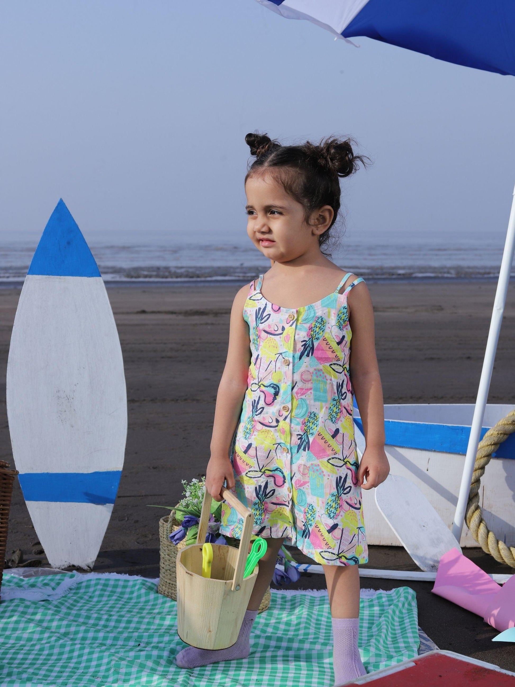 Fruit and Punch Print Pure Linen Dress - Funny Bones Clothings