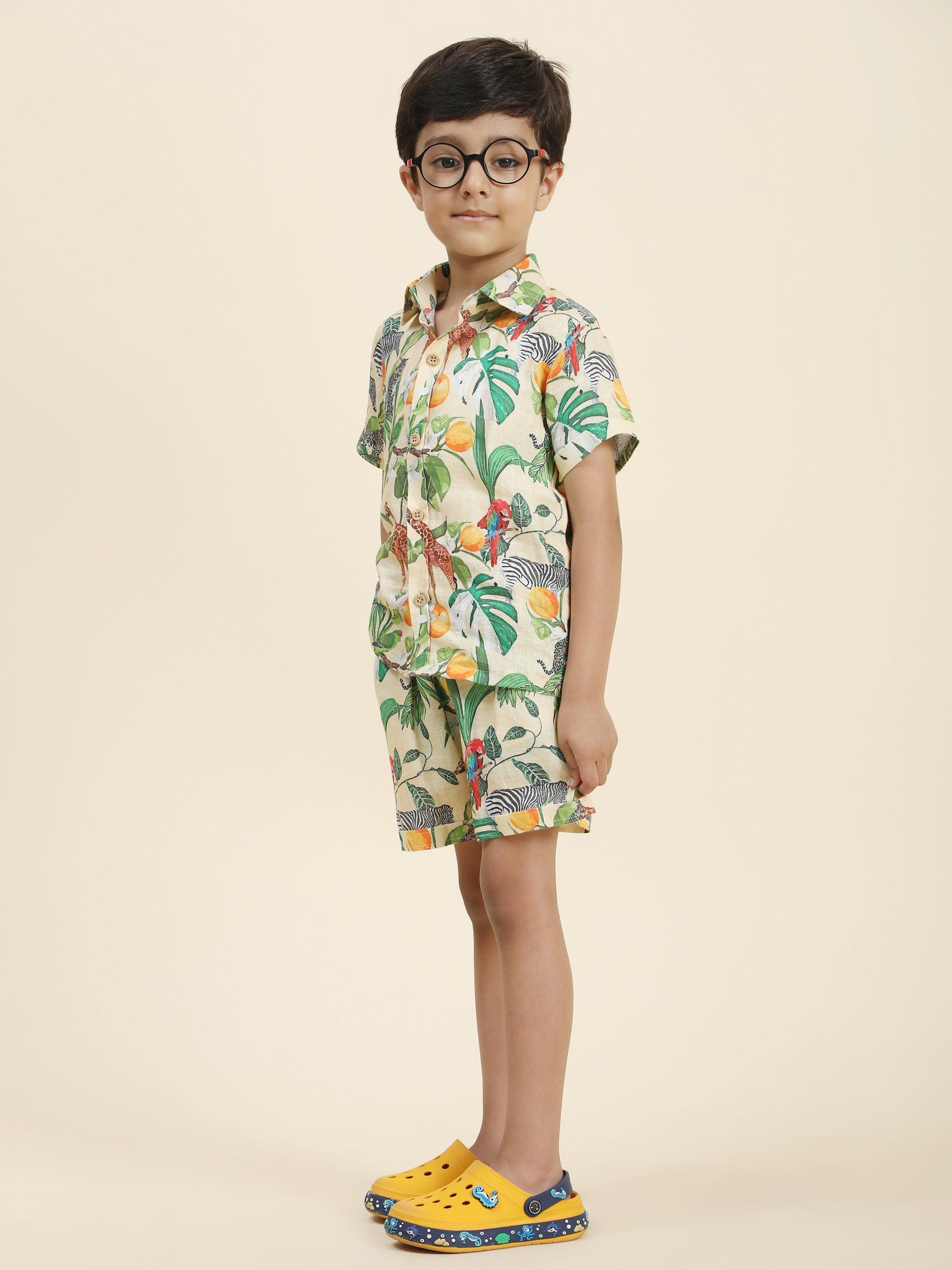 African Forest Themed Printed Pure Linen Premium Co-ords - Funny Bones Clothings