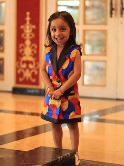 Royal Abstract Colours Satin Blazer Dress - Funny Bones Clothings
