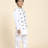 Dog Print Linen Koti with Pure Cotton White Kurta Pajama Set - Funny Bones Clothings