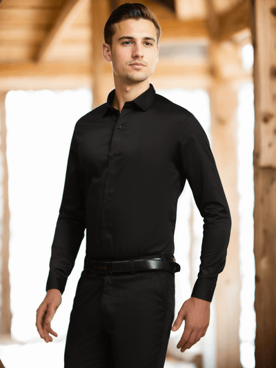 Formal Shirts 100% Premium Cotton Satin for Men (Black Colour) - Funny Bones Clothings