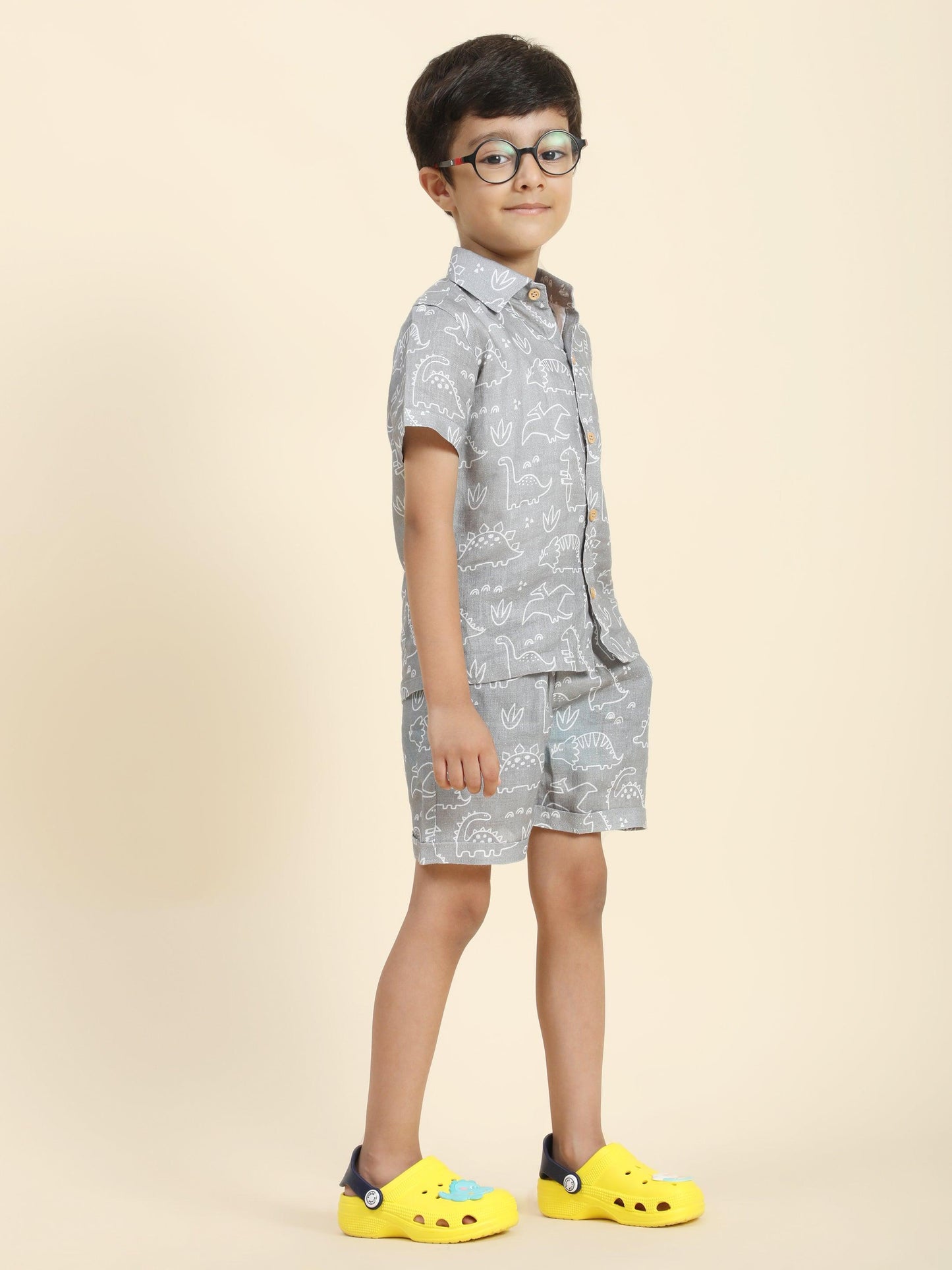 Dino Printed Pure Linen Premium Co-ords - Funny Bones Clothings