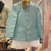 Solid Sky Blue Pure Linen Bandgala Blazer with White Kurta Pajama Set - Funny Bones Clothings