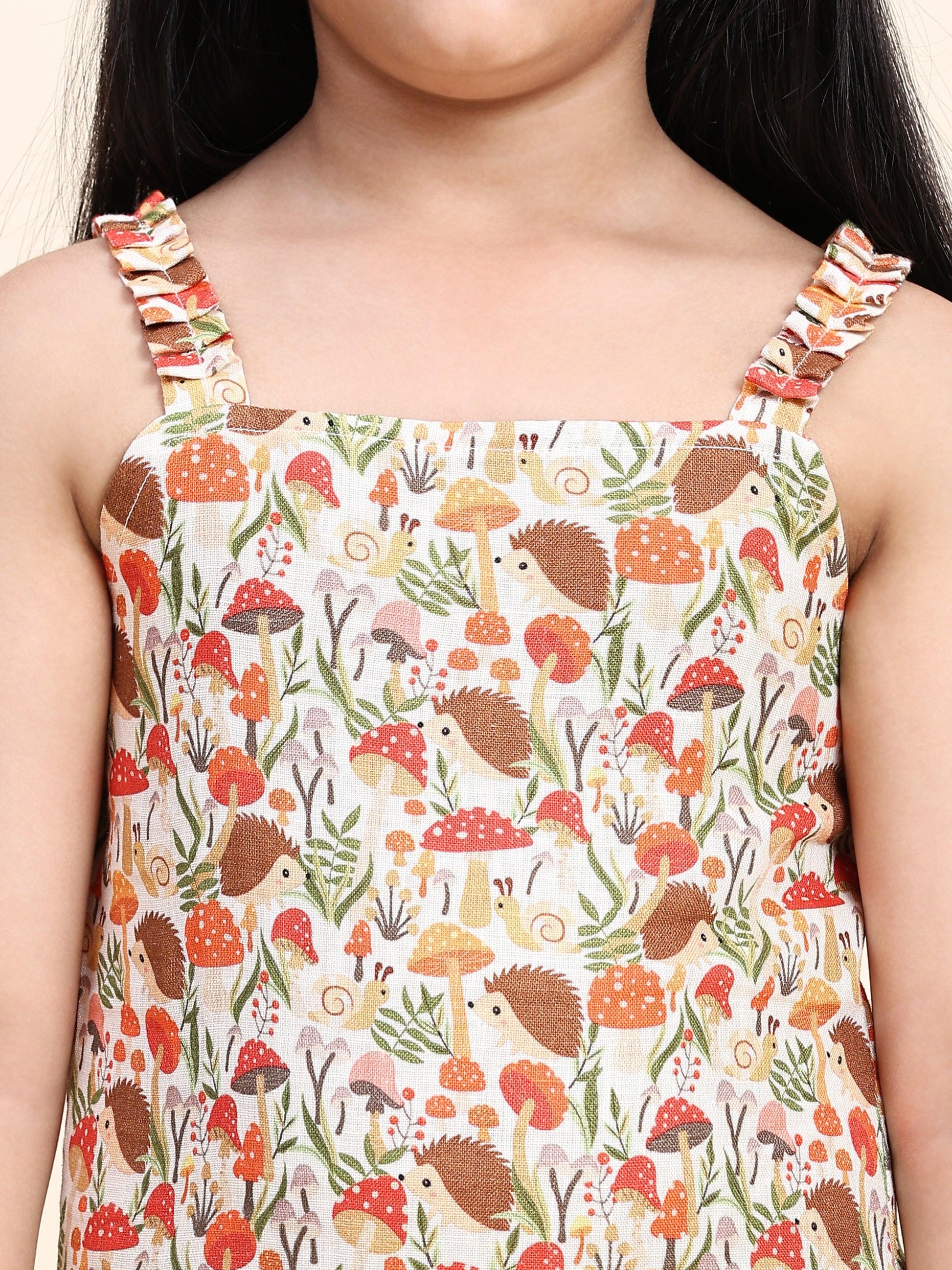 Mushroom Print Pure Linen Dress - Funny Bones Clothings