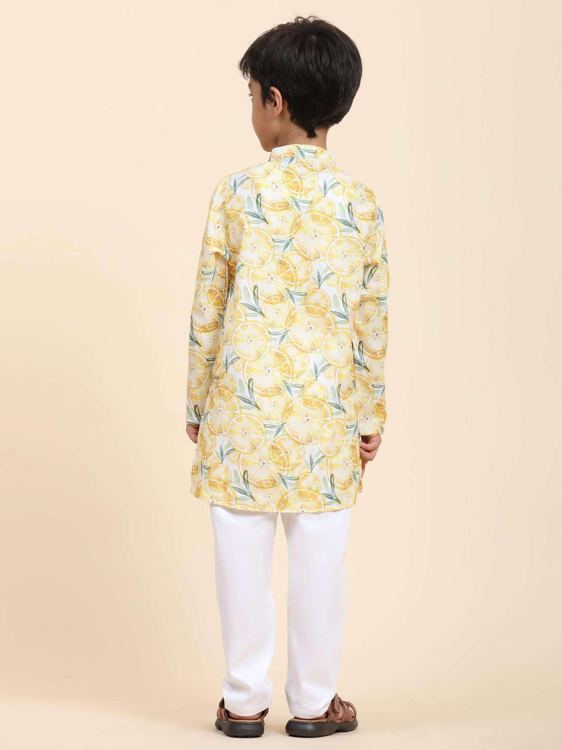 Lemon Print Vestiario's Blend Linen Kurta Pajama Set - Funny Bones Clothings