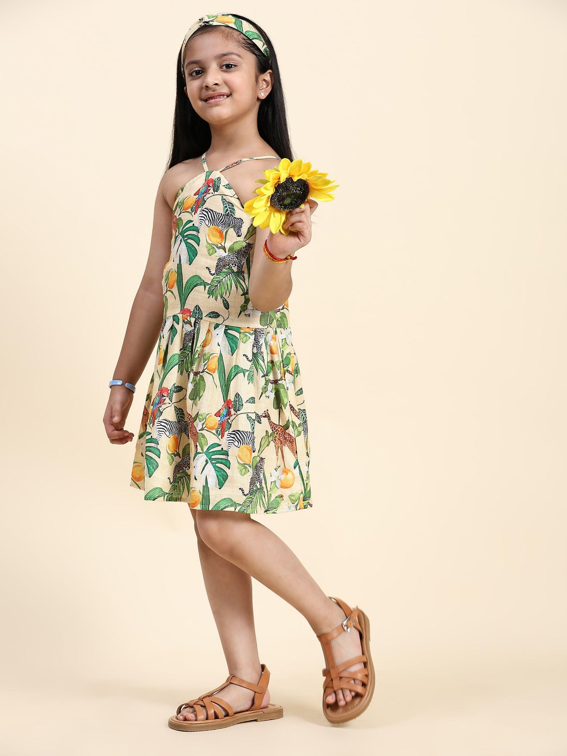 TopSkirt Styled African Forest Print Pure Linen Dress - Funny Bones Clothings