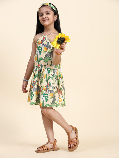 TopSkirt Styled African Forest Print Pure Linen Dress - Funny Bones Clothings