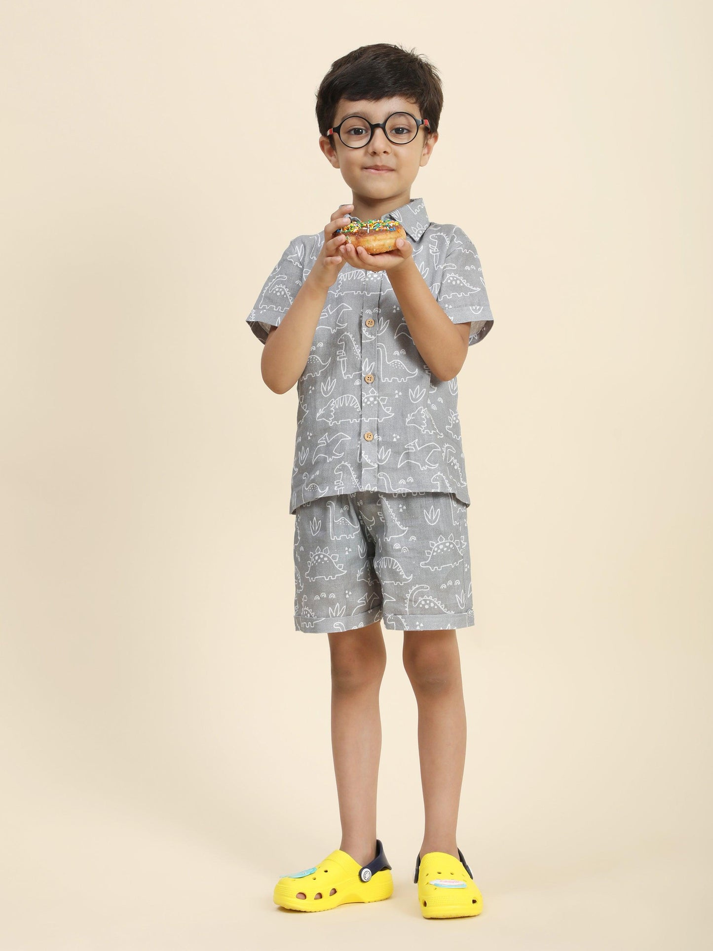 Dino Printed Pure Linen Premium Co-ords - Funny Bones Clothings