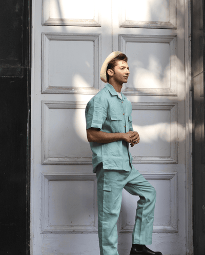 Solid Colour Pure Linen Co-ord Sets - Sea Green - Funny Bones Clothings