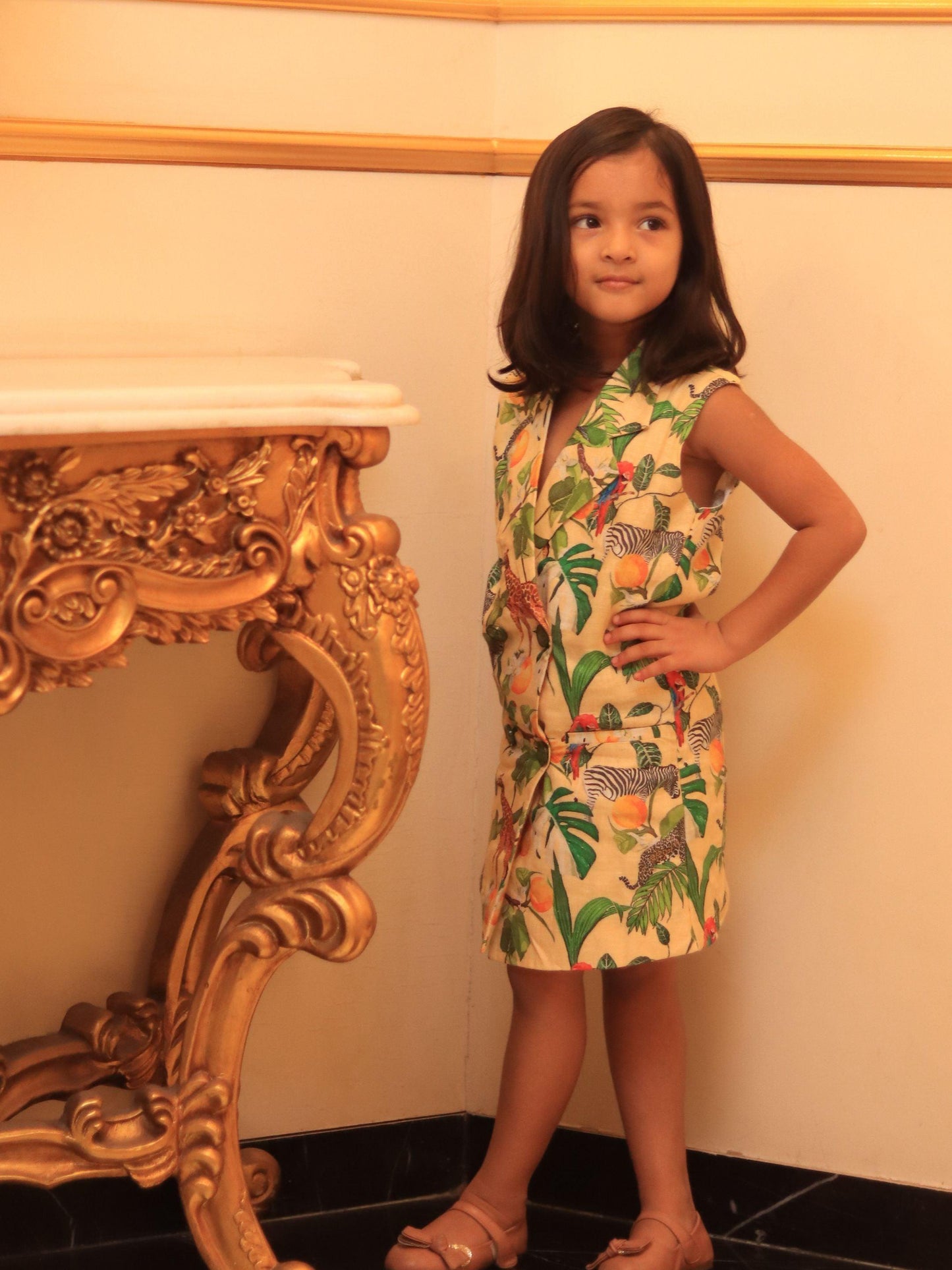 African Forest Print Pure Linen Blazer Dress - Funny Bones Clothings